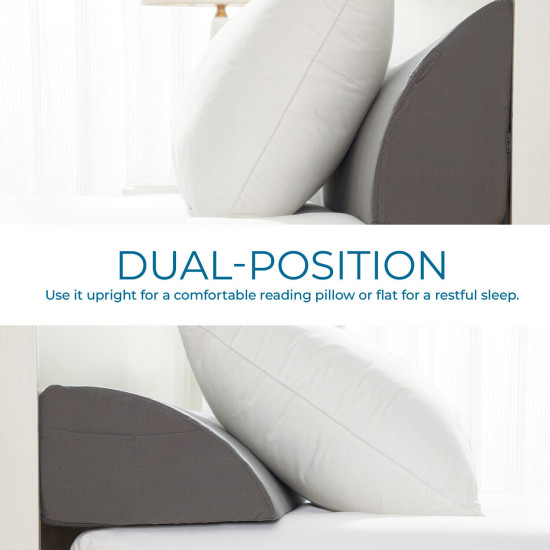 Bed Wedge Pillow for Headboard with Removable Cover - Wedge Pillow with Pockets