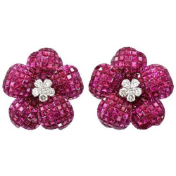 925 Sterling Silver Stud Earrings Cubic Zirconia Flower Invisible Set Jewelry