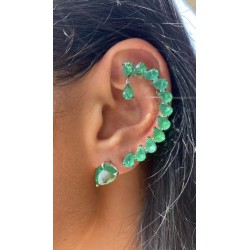 Syn Colombian Emerald Ear Cuff Handmade Auction High Jewelry 925 Sterling Silver