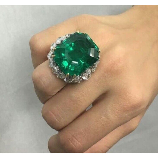 Large Green Emerald Ring for Women 925 Sterling Silver Jewelry Right Hand CZ New