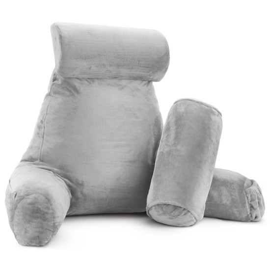Large Soft Foam Reading & TV Relax Pillow + 2 Neck & Lumbar Pillows with Pockets