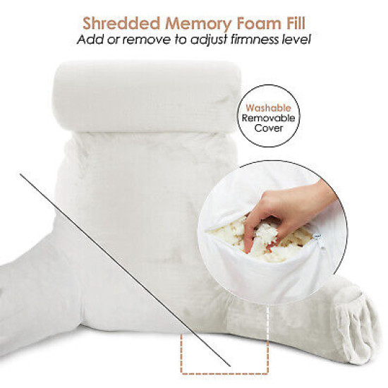 Large Soft Foam Reading & TV Relax Pillow + 2 Neck & Lumbar Pillows with Pockets