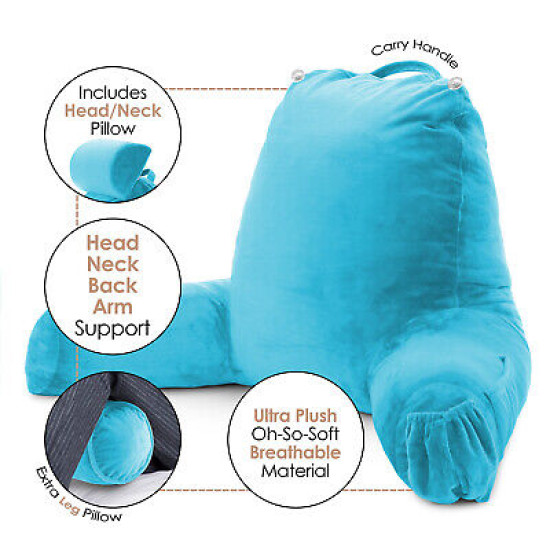 Large Soft Foam Reading & TV Relax Pillow + 2 Neck & Lumbar Pillows with Pockets