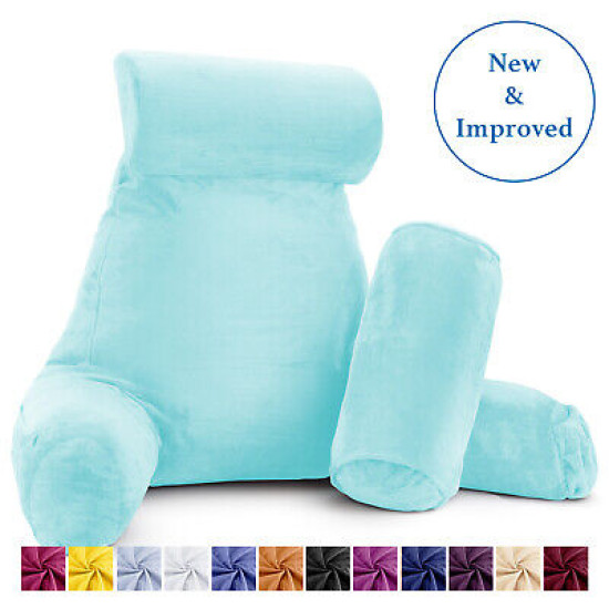 Large Soft Foam Reading & TV Relax Pillow + 2 Neck & Lumbar Pillows with Pockets
