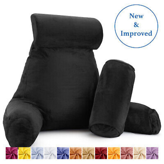Large Soft Foam Reading & TV Relax Pillow + 2 Neck & Lumbar Pillows with Pockets