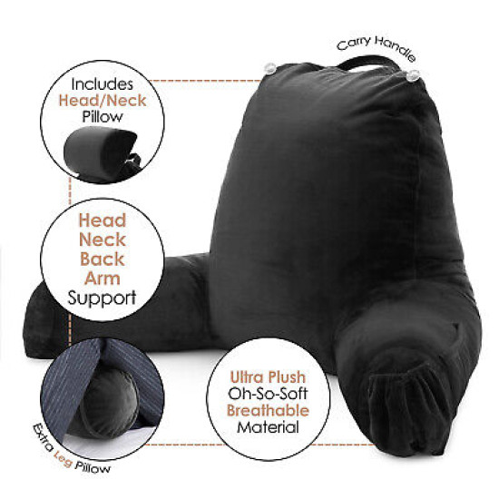 Large Soft Foam Reading & TV Relax Pillow + 2 Neck & Lumbar Pillows with Pockets
