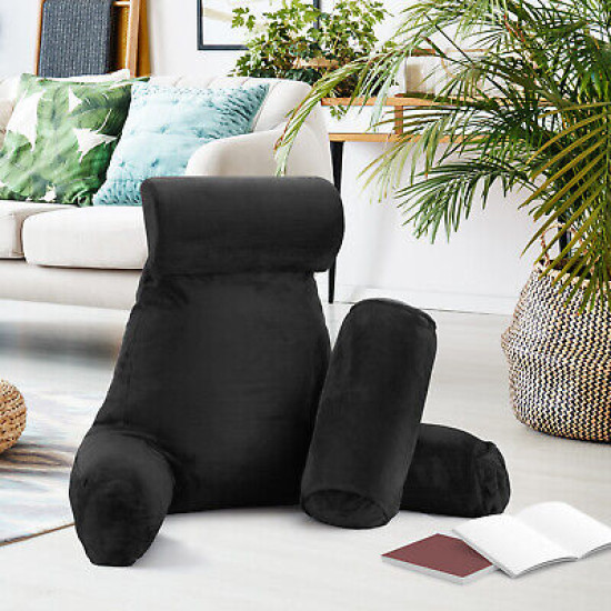 Large Soft Foam Reading & TV Relax Pillow + 2 Neck & Lumbar Pillows with Pockets