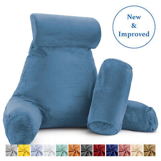 Large Soft Foam Reading & TV Relax Pillow + 2 Neck & Lumbar Pillows with Pockets