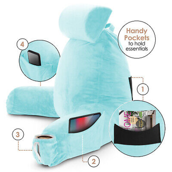 Large Soft Foam Reading & TV Relax Pillow + 2 Neck & Lumbar Pillows with Pockets