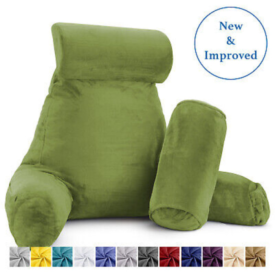 Large Soft Foam Reading & TV Relax Pillow + 2 Neck & Lumbar Pillows with Pockets