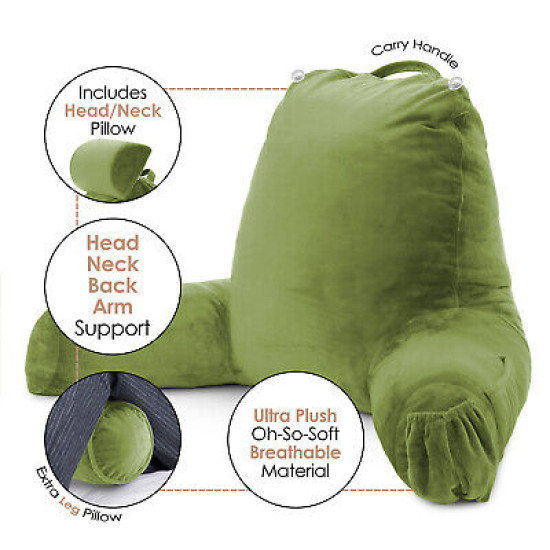 Large Soft Foam Reading & TV Relax Pillow + 2 Neck & Lumbar Pillows with Pockets