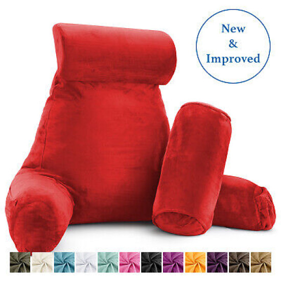 Large Soft Foam Reading & TV Relax Pillow + 2 Neck & Lumbar Pillows with Pockets