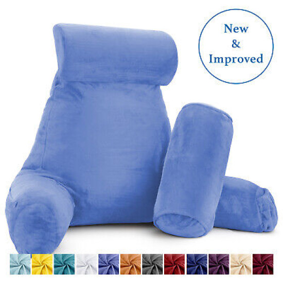 Large Soft Foam Reading & TV Relax Pillow + 2 Neck & Lumbar Pillows with Pockets