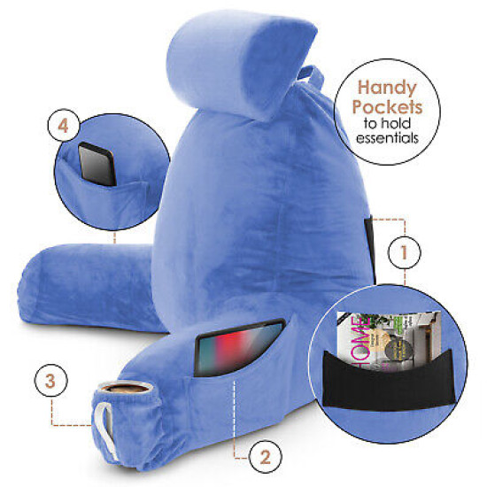 Large Soft Foam Reading & TV Relax Pillow + 2 Neck & Lumbar Pillows with Pockets