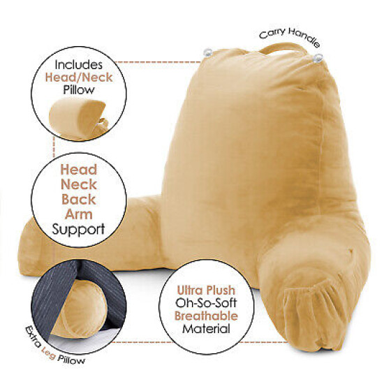 Large Soft Foam Reading & TV Relax Pillow + 2 Neck & Lumbar Pillows with Pockets