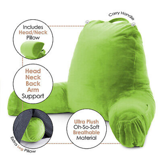 Large Soft Foam Reading & TV Relax Pillow + 2 Neck & Lumbar Pillows with Pockets