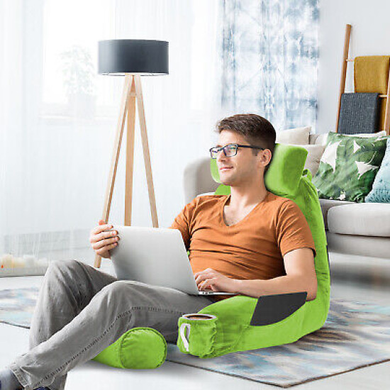 Large Soft Foam Reading & TV Relax Pillow + 2 Neck & Lumbar Pillows with Pockets
