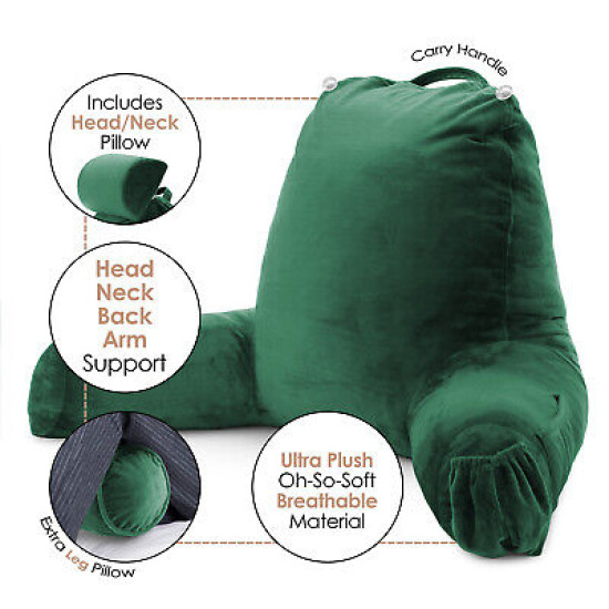 Large Soft Foam Reading & TV Relax Pillow + 2 Neck & Lumbar Pillows with Pockets