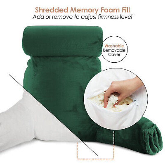 Large Soft Foam Reading & TV Relax Pillow + 2 Neck & Lumbar Pillows with Pockets