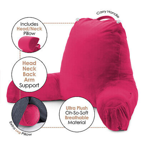 Large Soft Foam Reading & TV Relax Pillow + 2 Neck & Lumbar Pillows with Pockets