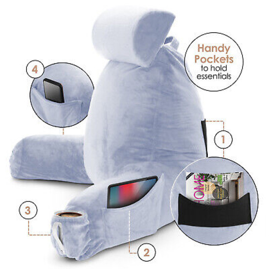 Large Soft Foam Reading & TV Relax Pillow + 2 Neck & Lumbar Pillows with Pockets
