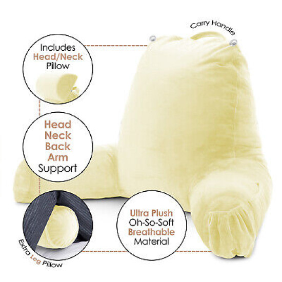 Large Soft Foam Reading & TV Relax Pillow + 2 Neck & Lumbar Pillows with Pockets