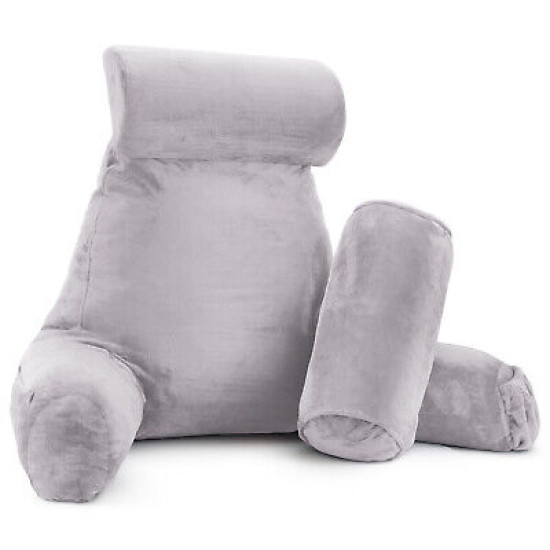 Large Soft Foam Reading & TV Relax Pillow + 2 Neck & Lumbar Pillows with Pockets