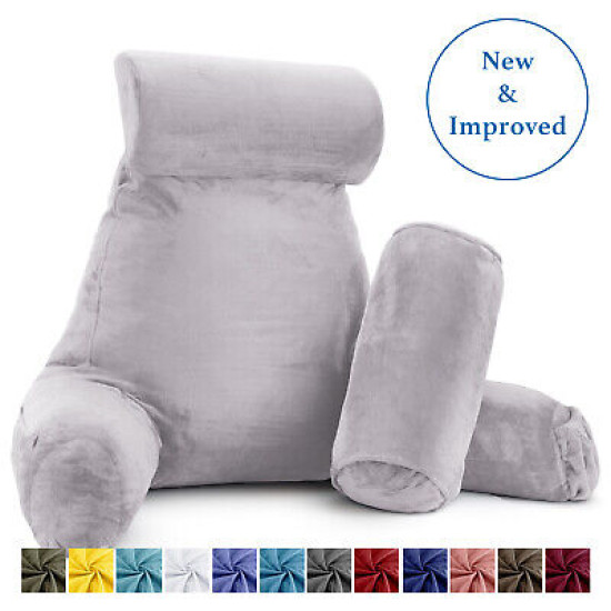 Large Soft Foam Reading & TV Relax Pillow + 2 Neck & Lumbar Pillows with Pockets