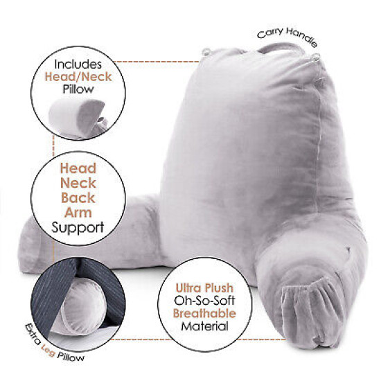 Large Soft Foam Reading & TV Relax Pillow + 2 Neck & Lumbar Pillows with Pockets