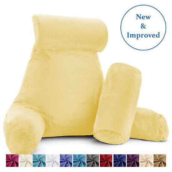 Large Soft Foam Reading & TV Relax Pillow + 2 Neck & Lumbar Pillows with Pockets
