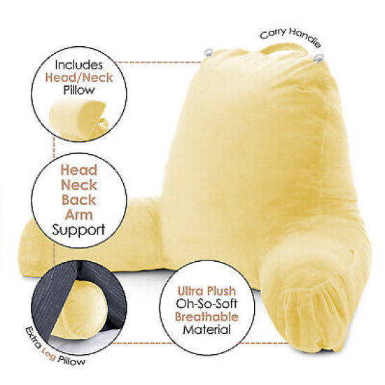 Large Soft Foam Reading & TV Relax Pillow + 2 Neck & Lumbar Pillows with Pockets