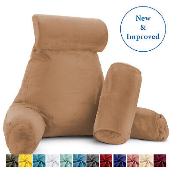 Large Soft Foam Reading & TV Relax Pillow + 2 Neck & Lumbar Pillows with Pockets