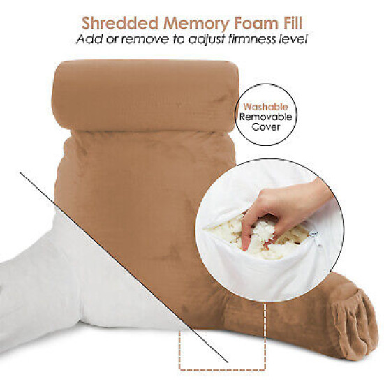 Large Soft Foam Reading & TV Relax Pillow + 2 Neck & Lumbar Pillows with Pockets
