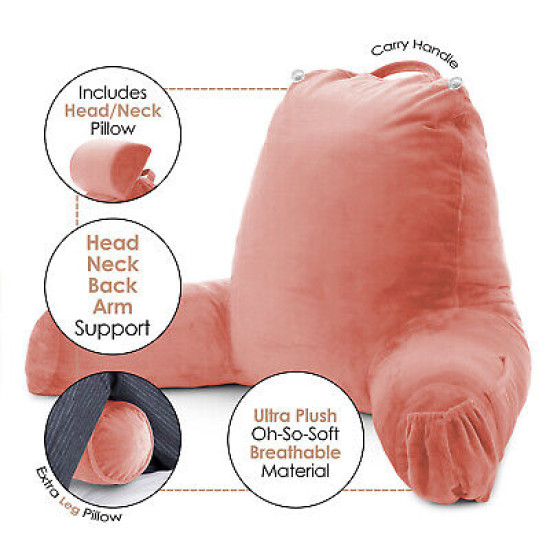 Large Soft Foam Reading & TV Relax Pillow + 2 Neck & Lumbar Pillows with Pockets