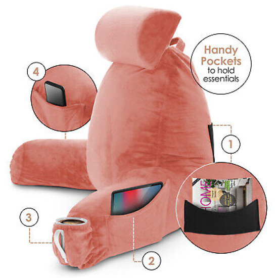 Large Soft Foam Reading & TV Relax Pillow + 2 Neck & Lumbar Pillows with Pockets