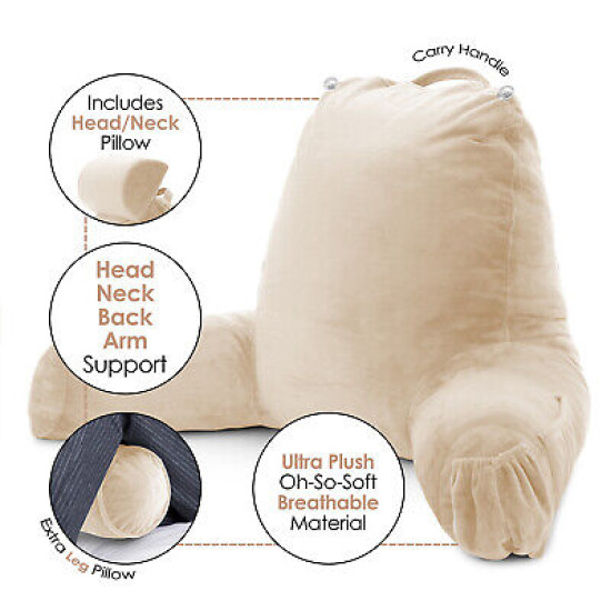 Large Soft Foam Reading & TV Relax Pillow + 2 Neck & Lumbar Pillows with Pockets