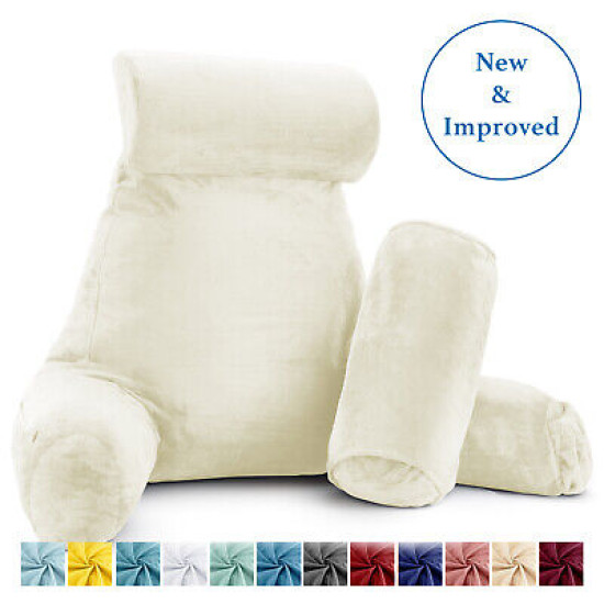 Large Soft Foam Reading & TV Relax Pillow + 2 Neck & Lumbar Pillows with Pockets