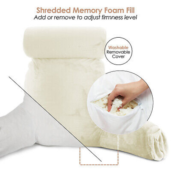 Large Soft Foam Reading & TV Relax Pillow + 2 Neck & Lumbar Pillows with Pockets