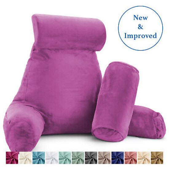 Large Soft Foam Reading & TV Relax Pillow + 2 Neck & Lumbar Pillows with Pockets