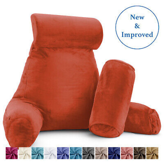 Large Soft Foam Reading & TV Relax Pillow + 2 Neck & Lumbar Pillows with Pockets