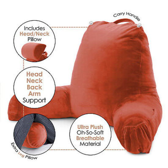 Large Soft Foam Reading & TV Relax Pillow + 2 Neck & Lumbar Pillows with Pockets