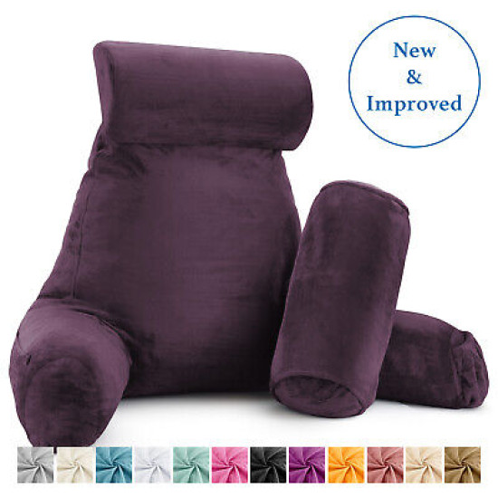 Large Soft Foam Reading & TV Relax Pillow + 2 Neck & Lumbar Pillows with Pockets