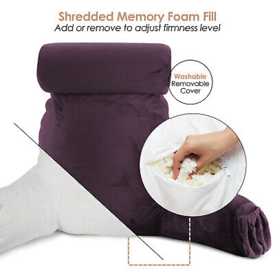 Large Soft Foam Reading & TV Relax Pillow + 2 Neck & Lumbar Pillows with Pockets