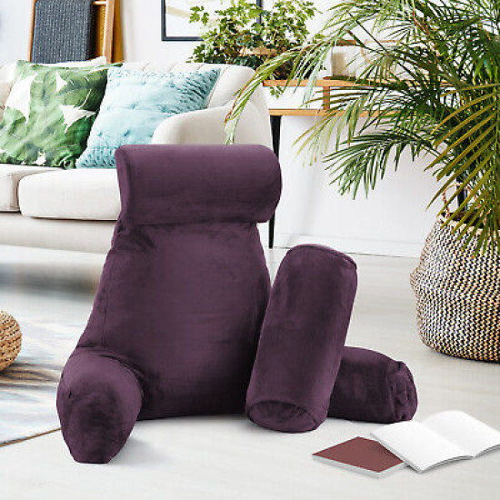 Large Soft Foam Reading & TV Relax Pillow + 2 Neck & Lumbar Pillows with Pockets