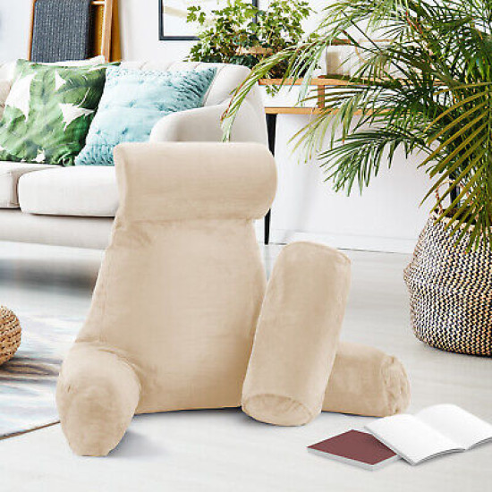Large Soft Foam Reading & TV Relax Pillow + 2 Neck & Lumbar Pillows with Pockets