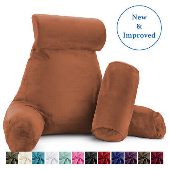 Large Soft Foam Reading & TV Relax Pillow + 2 Neck & Lumbar Pillows with Pockets