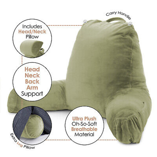 Large Soft Foam Reading & TV Relax Pillow + 2 Neck & Lumbar Pillows with Pockets