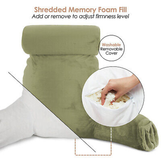 Large Soft Foam Reading & TV Relax Pillow + 2 Neck & Lumbar Pillows with Pockets