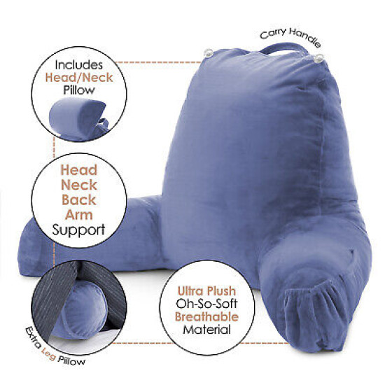Large Soft Foam Reading & TV Relax Pillow + 2 Neck & Lumbar Pillows with Pockets