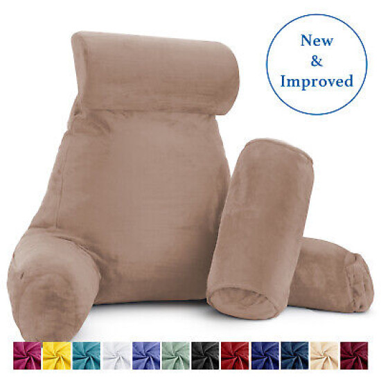 Large Soft Foam Reading & TV Relax Pillow + 2 Neck & Lumbar Pillows with Pockets